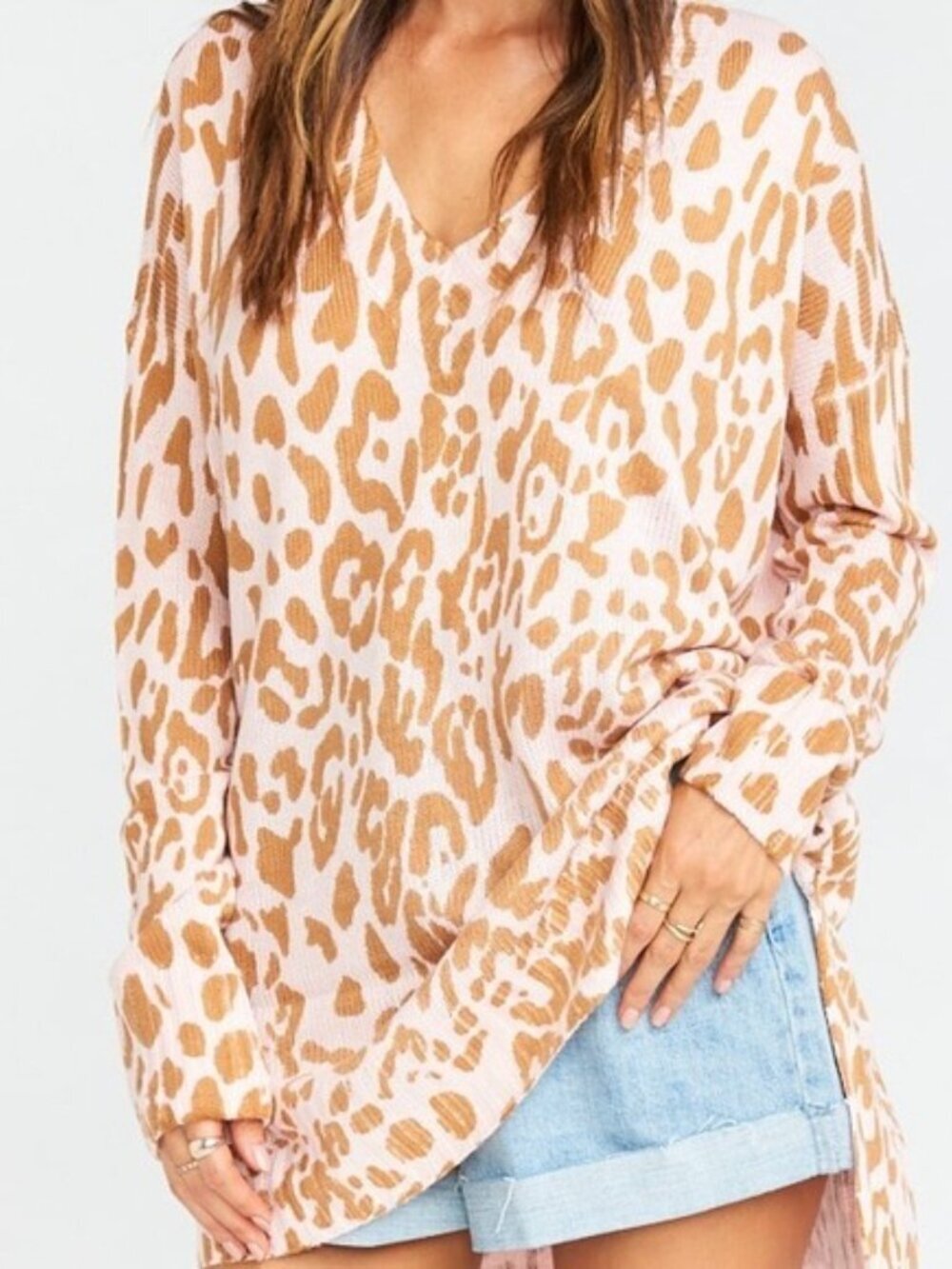 Show Me Your Mumu Pink Leopard Print V Neck Sweater